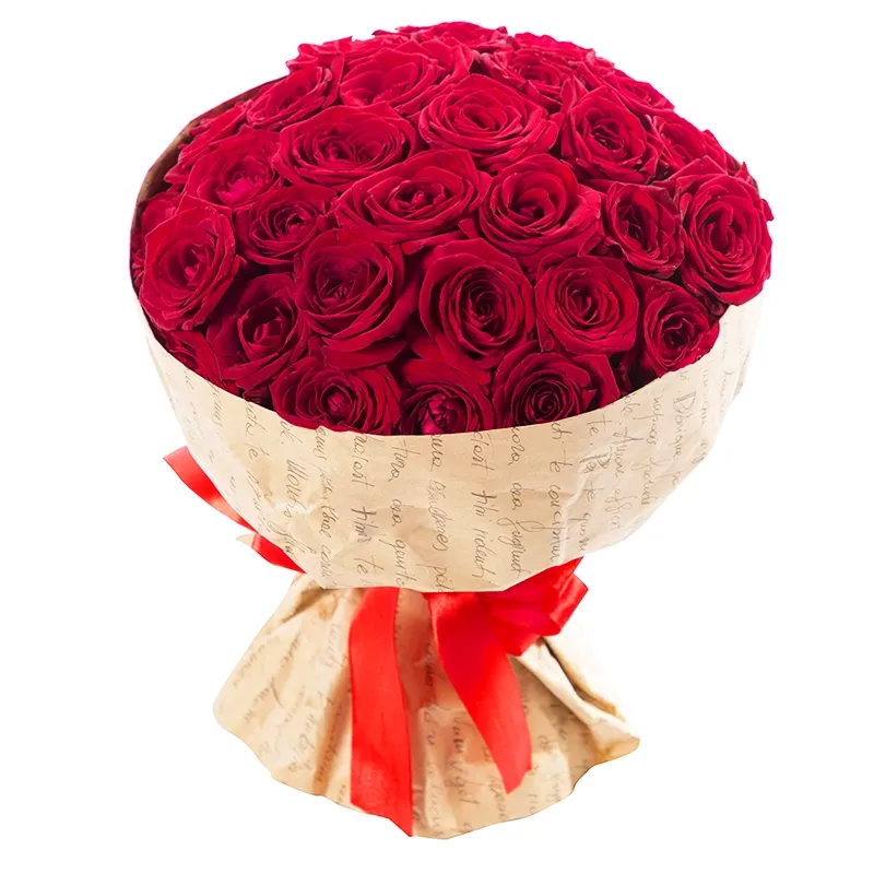 Букет из 35 красных роз в крафт (50 см)